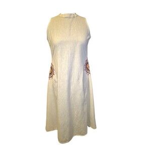 Rangvruti Linen Blend Midi Embroidered Halter Dress Cotton Women's Size XL